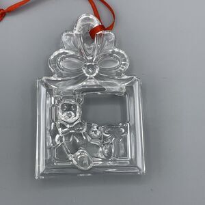 Vtg Gorham Crystal Teddy Bear Christmas Tree Ornament Red Ribbon Germany C1316